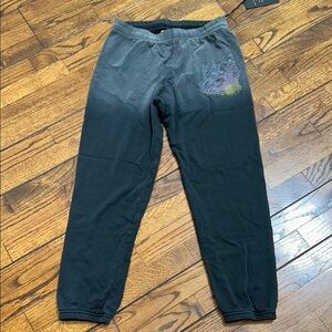 Ombre Cropped Cotton Sweatpants w Wolf Print